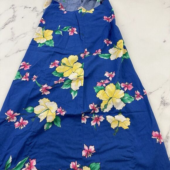 Kimos Polynesian Shop Womens Vintage Wrap Midi Dress Size S Blue Yellow Hawaiian - Picture 9 of 12
